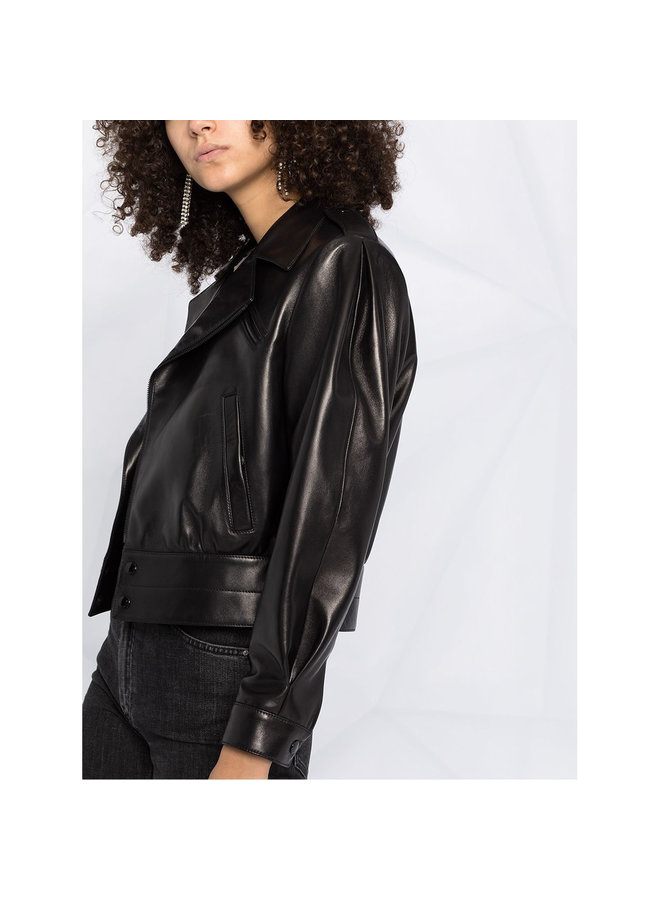 Oversized Biker Jacket in Leather in Black