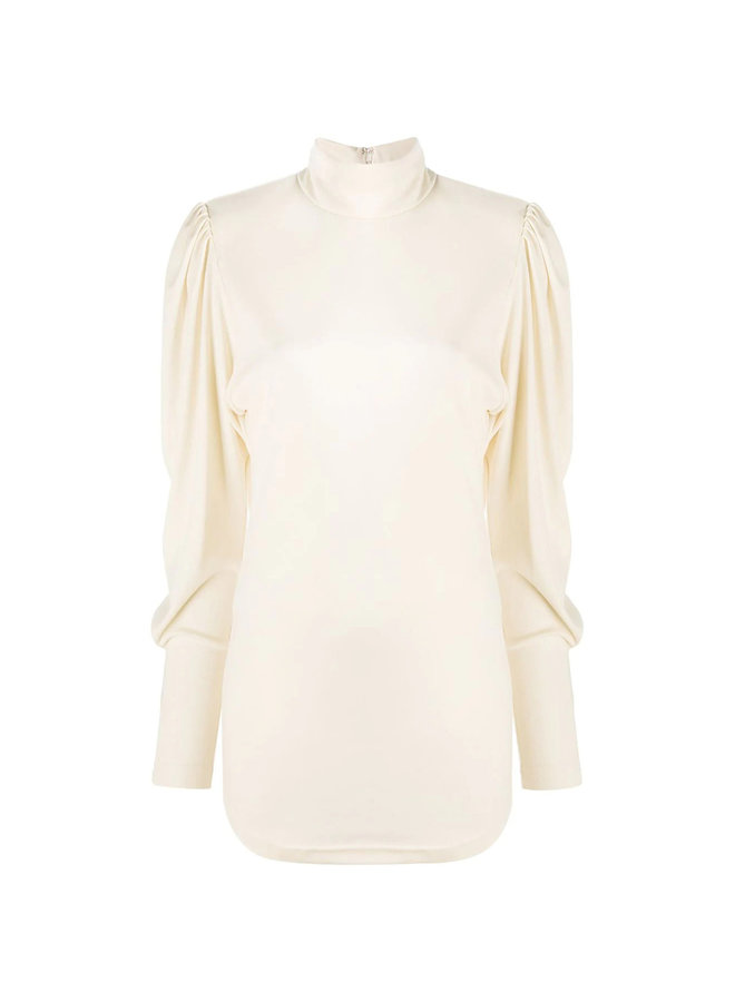 Balloon Sleeve Knitted Top in Wool in Ecru