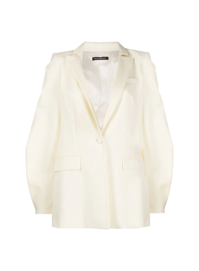 Balloon Sleeve Blazer Jacket in Wool in Off White