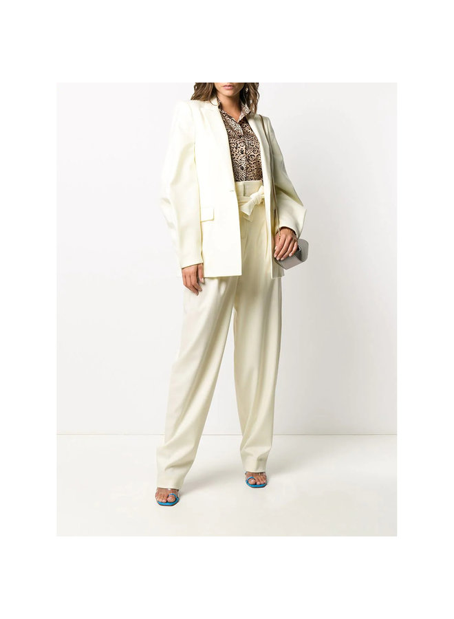 Balloon Sleeve Blazer Jacket in Wool in Off White