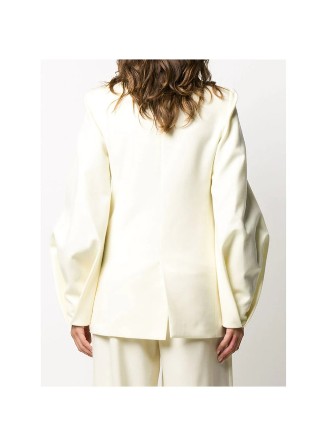 Balloon Sleeve Blazer Jacket in Wool in Off White