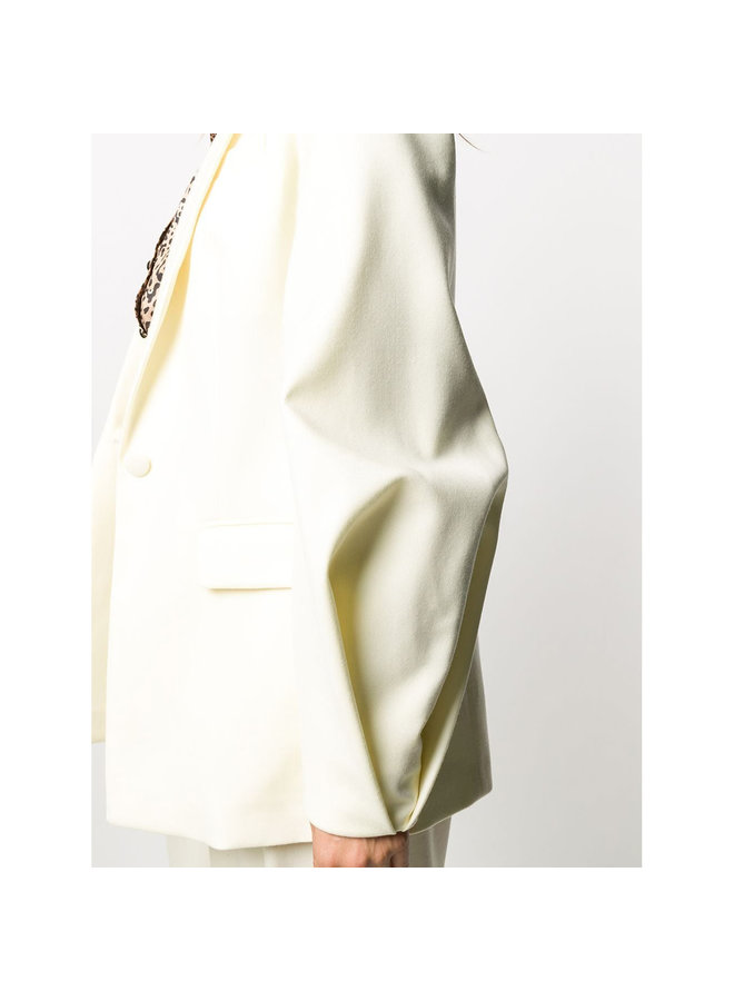 Balloon Sleeve Blazer Jacket in Wool in Off White