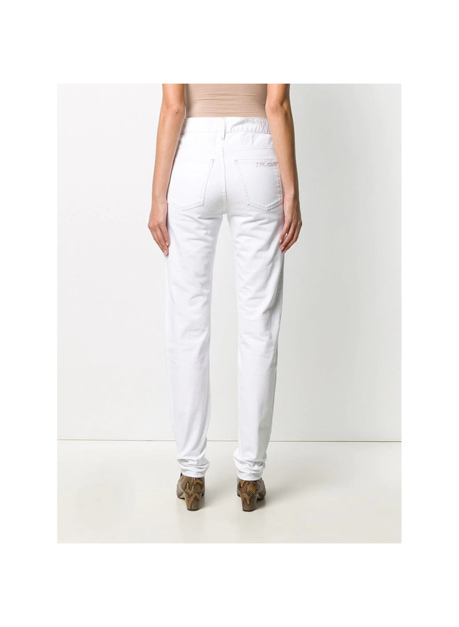 High Waisted Straight Leg Jeans in Cotton in White