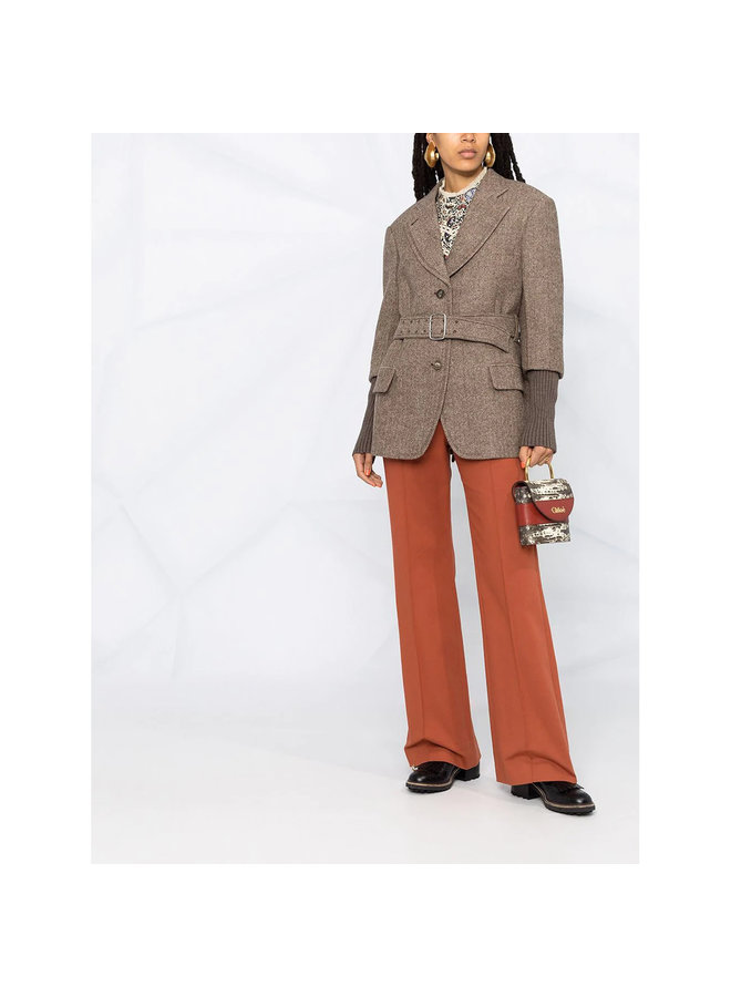 Single Breasted Jacket with Belt in Wool in Sunburned Brown