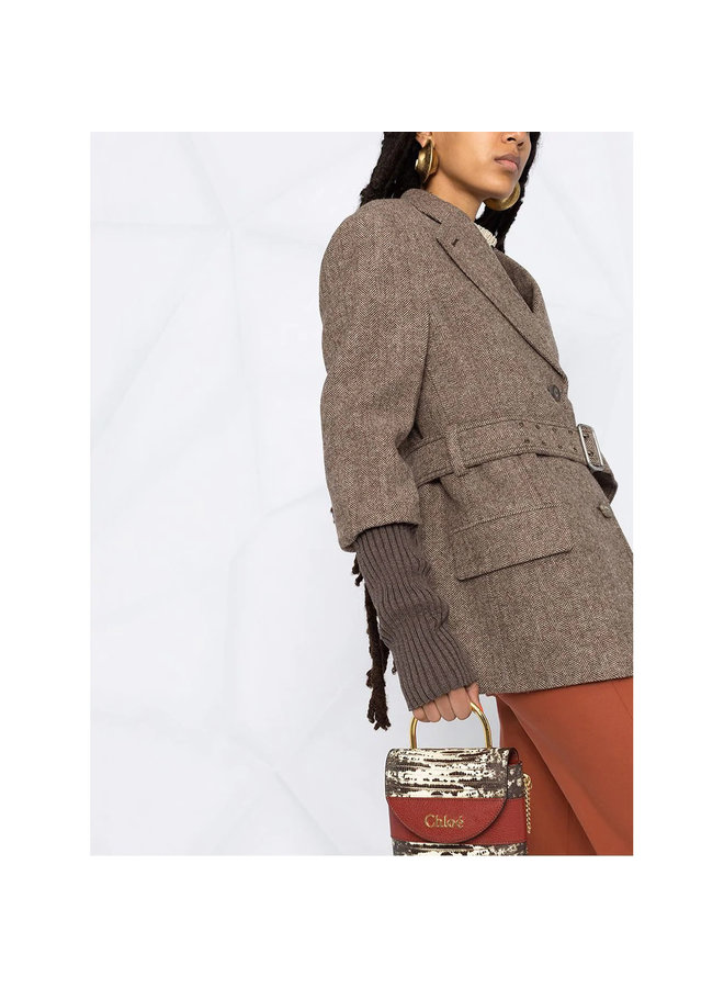 Single Breasted Jacket with Belt in Wool in Sunburned Brown