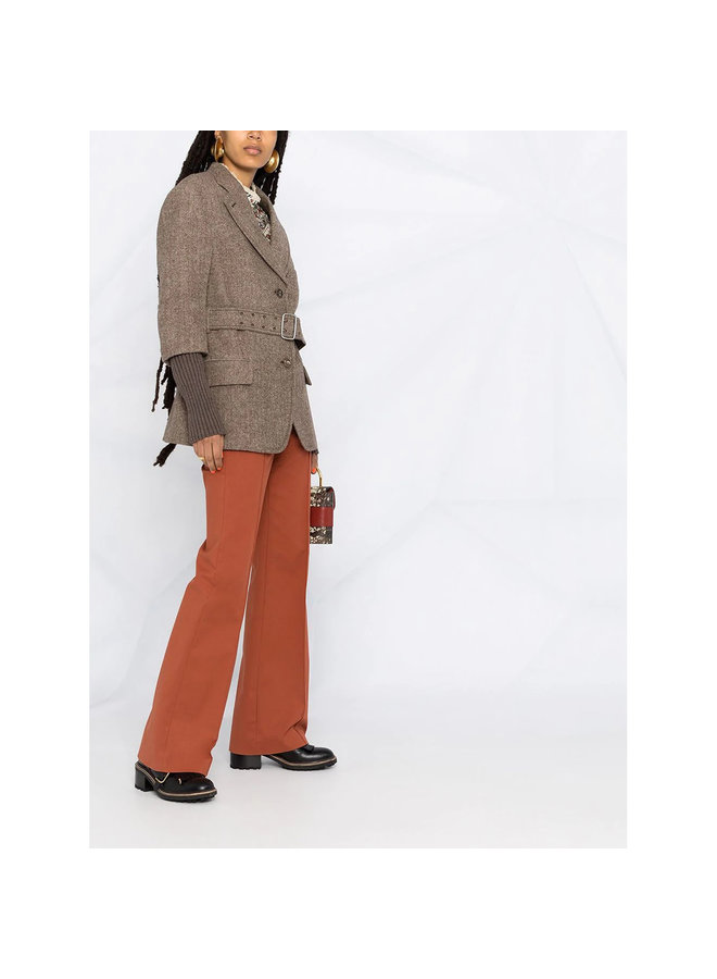 Single Breasted Jacket with Belt in Wool in Sunburned Brown