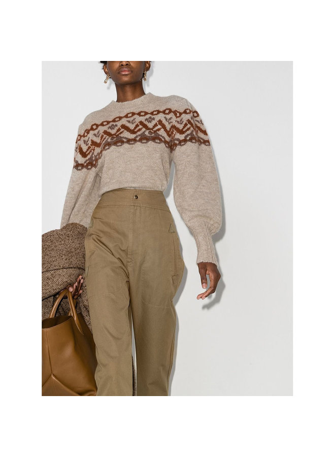 Puff Sleeve Knitted Jumper in Wool in Beige