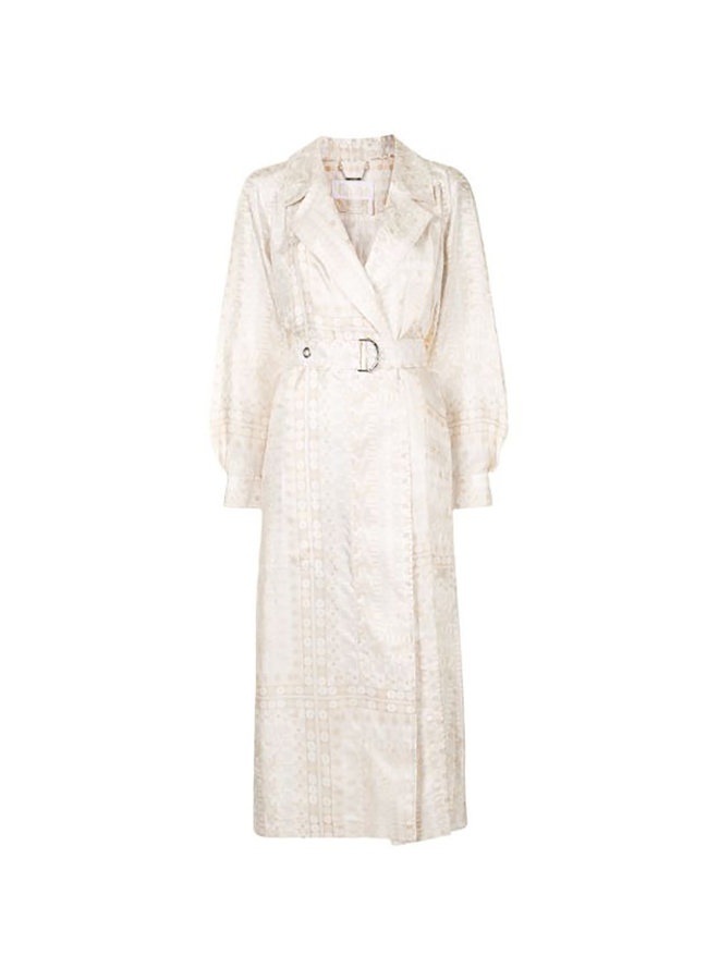 Long Belted Printed Silk Coat