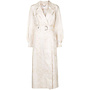 Long Belted Printed Coat in Silk in Multi White