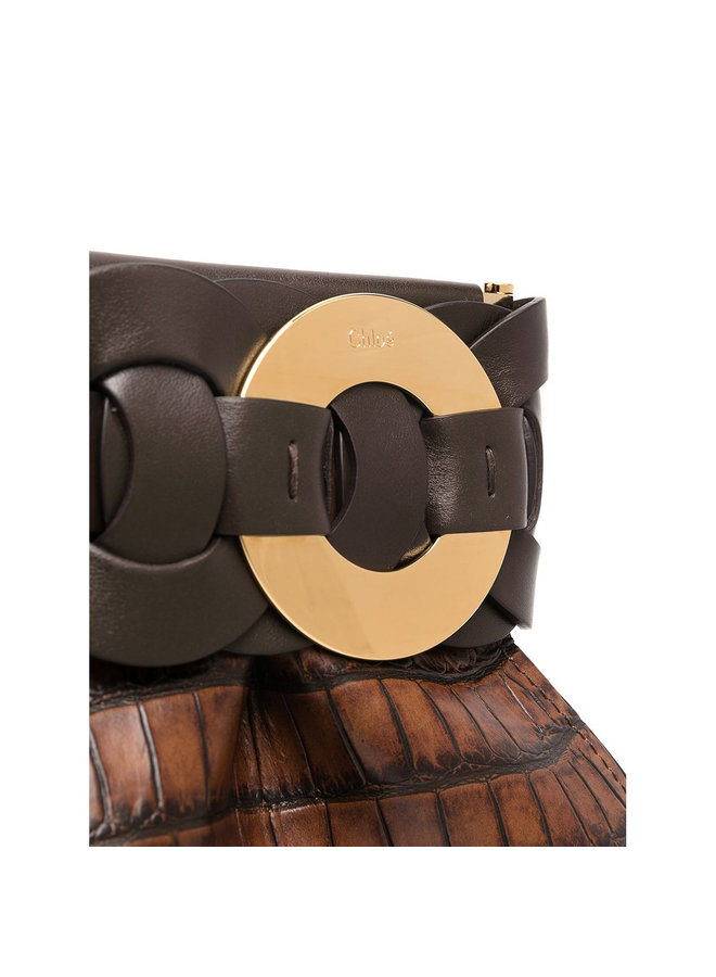Darryl Clutch Bag in Crocodile Embossed Leather in Dark Ebony