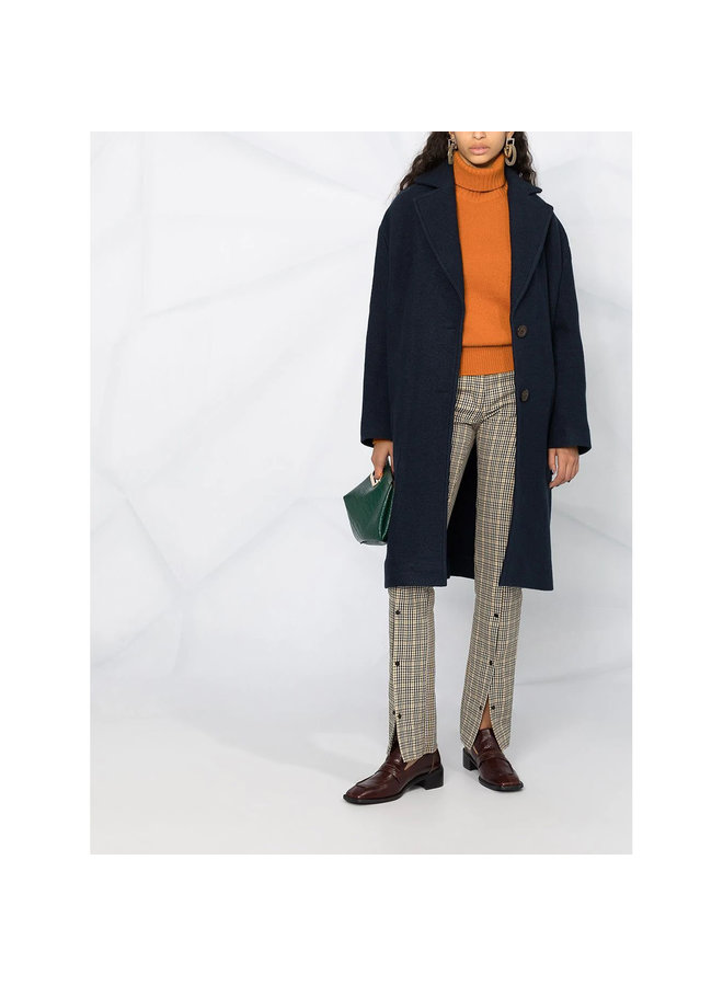 Single Breasted Long Coat in Wool in Dark Blue