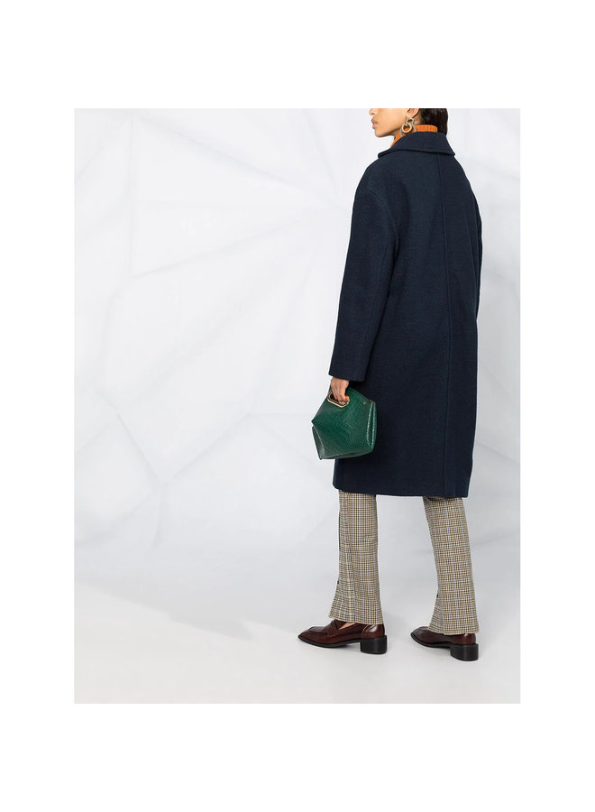 Single Breasted Long Coat in Wool in Dark Blue