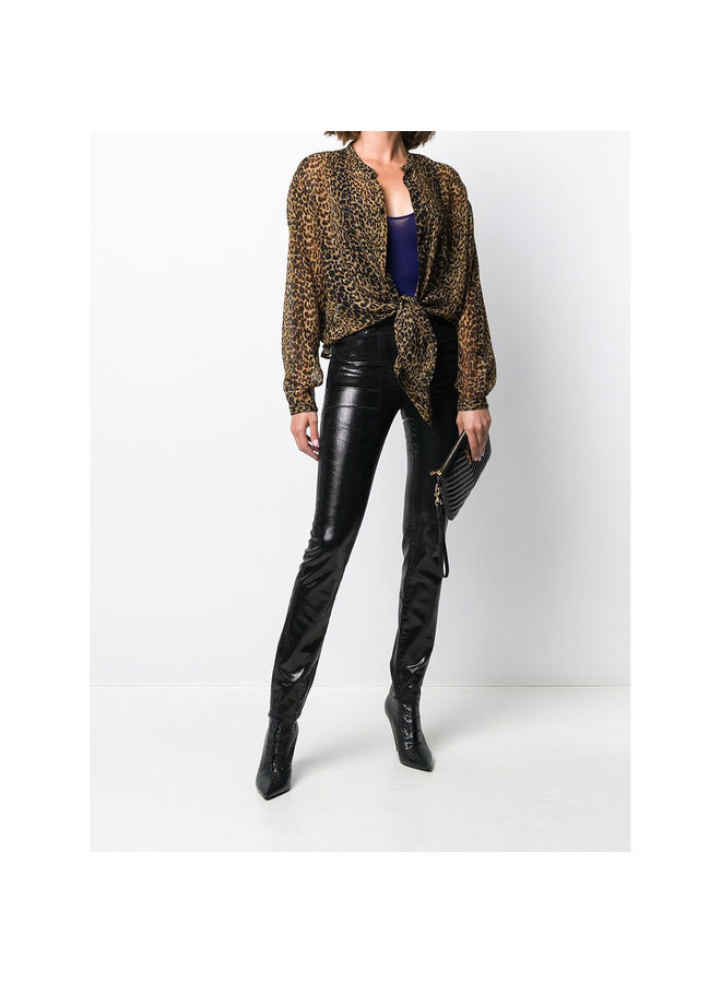 High Waist Skinny Jeans in Shiny Black Vinyl