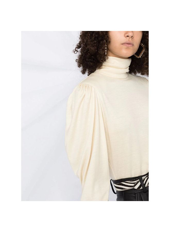 Balloon Sleeve Knitted Top in Wool in Ecru
