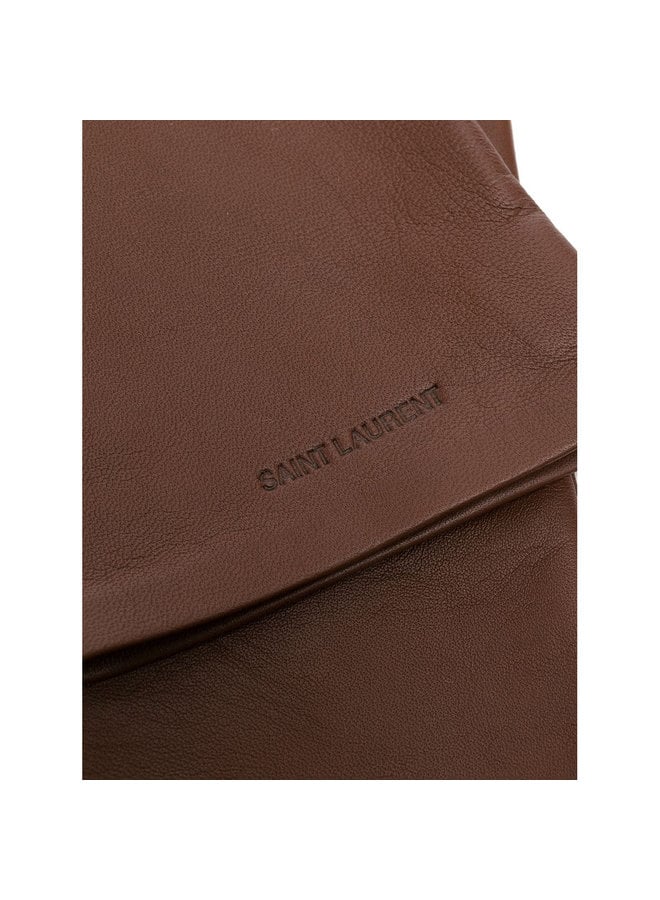 Debossed Logo Long Gloves in Leather in Coffee