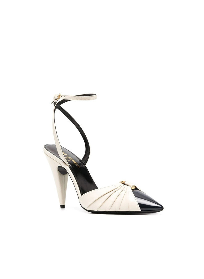Alma High Heel Pump in Leather in Pearl/Navy