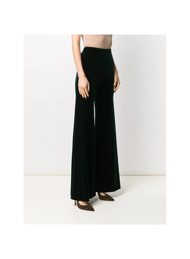 High Waisted Flared Pants in Velvet in Hunter Green