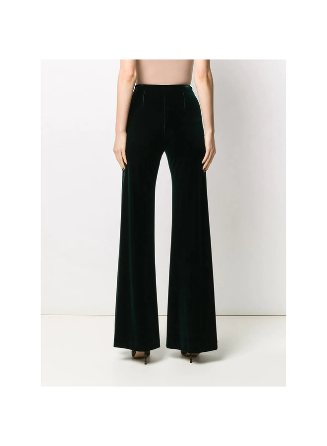 High Waisted Flared Pants in Velvet in Hunter Green