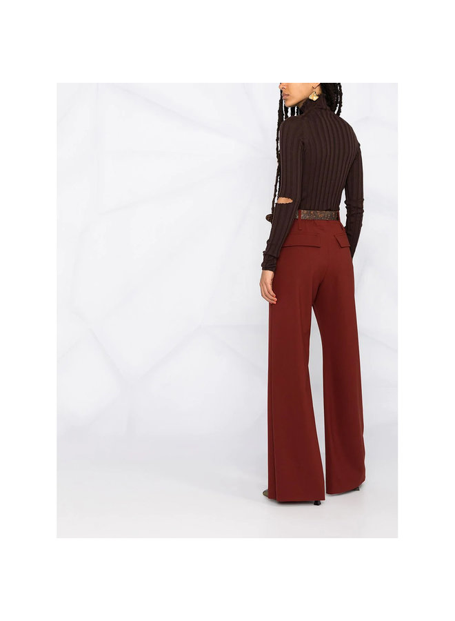 High Waisted Flare Pants in Wool in Wildwood Brown
