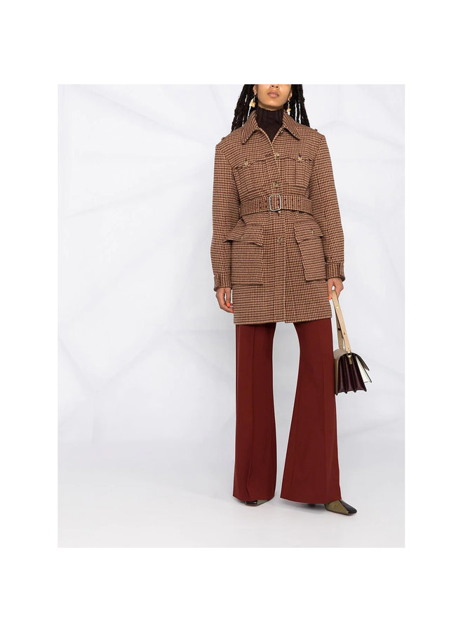 Check Belted Jacker in Wool in Antique Brown