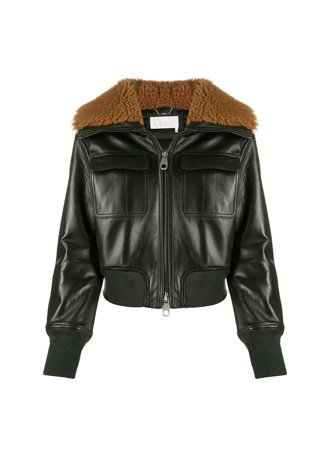 Shearling collar Leather Bomber