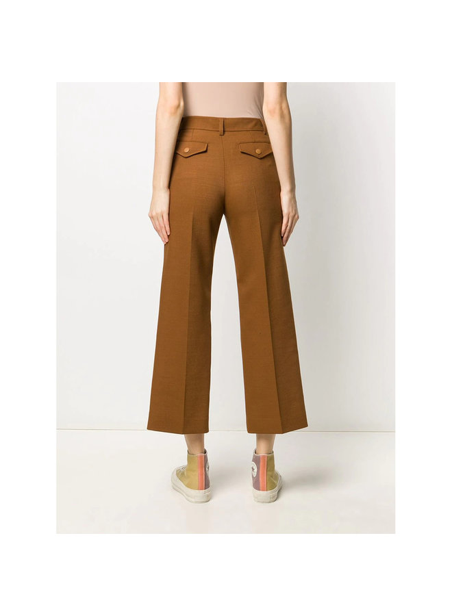 High Waisted Cropped Flare Pants in Wool in Pottery Brown