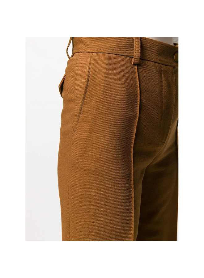 High Waisted Cropped Flare Pants in Wool in Pottery Brown