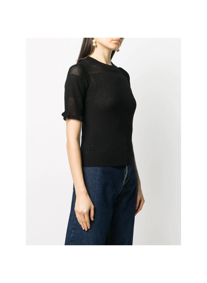 Short Sleeve Knitted Top in Black