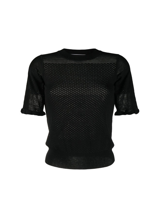 Short Sleeve Knitted Top in Black