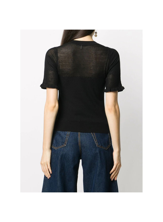 Short Sleeve Knitted Top in Black