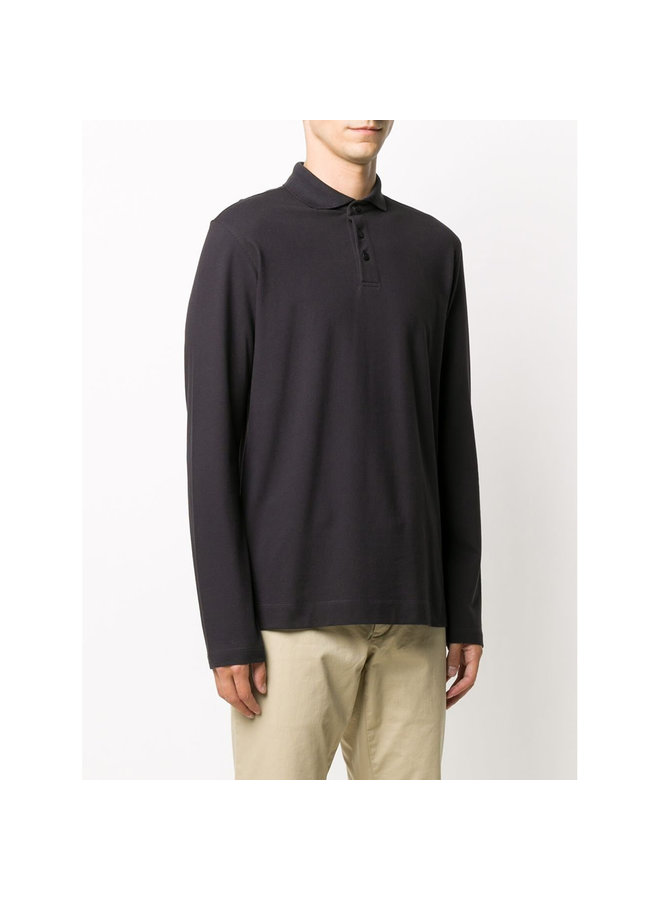 Long Sleeve Polo T-shirt in Stretch Cotton in Blue