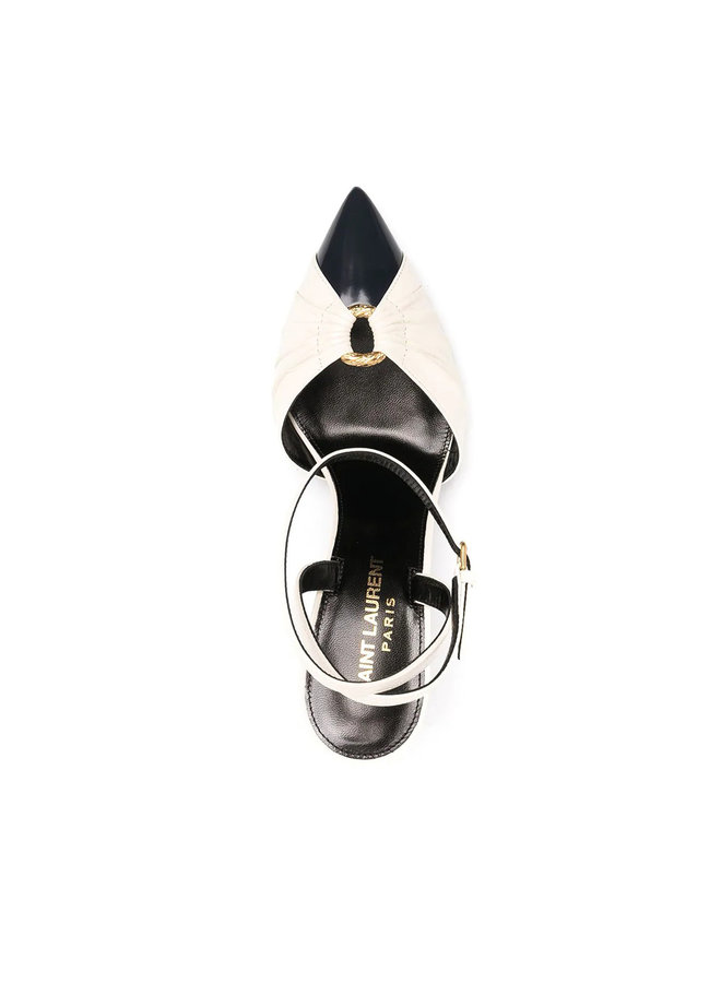 Alma High Heel Pump in Leather in Pearl/Navy