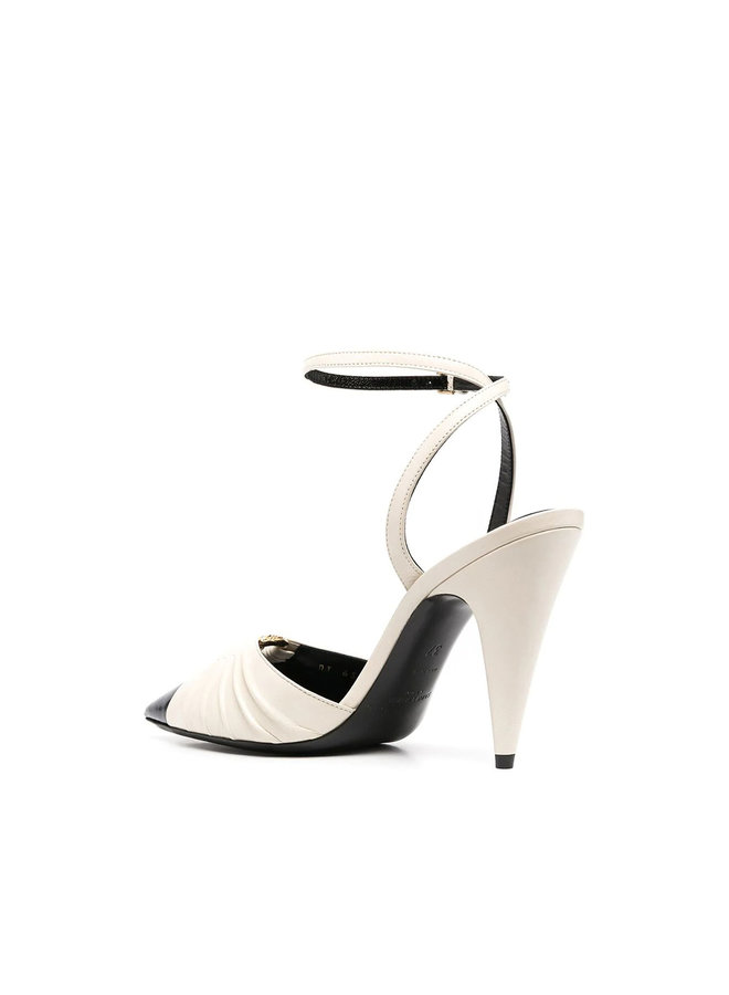 Alma High Heel Pump in Leather in Pearl/Navy