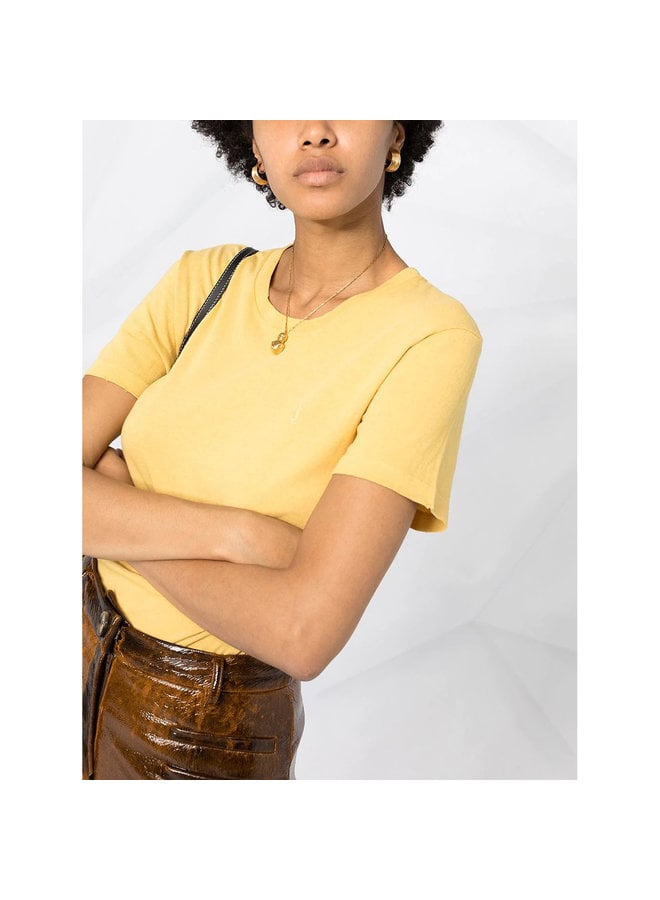 Monogram Embroidery T-shirt in Cotton in Moustarde