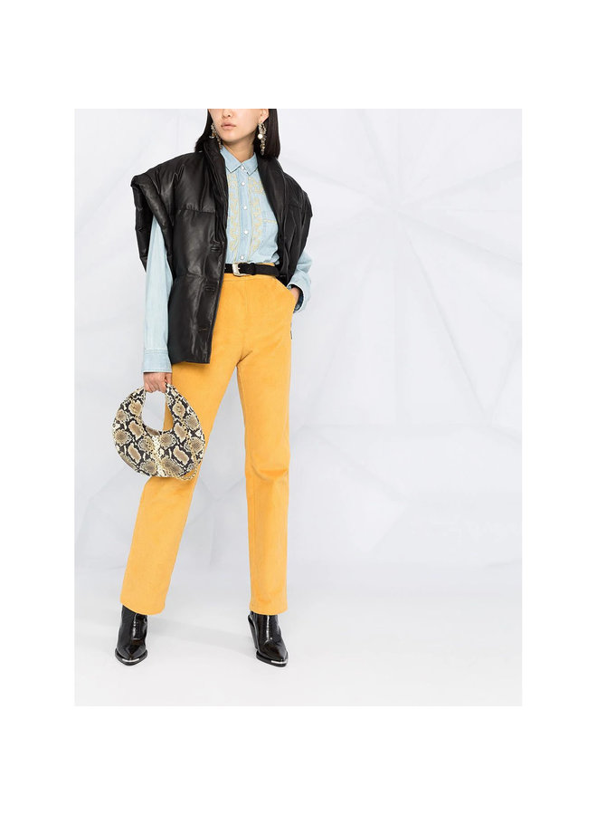 Padded Leather Gillet in Black