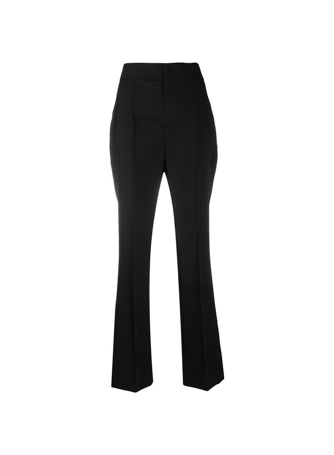 High Waisted Flared Pants in Wool in Black