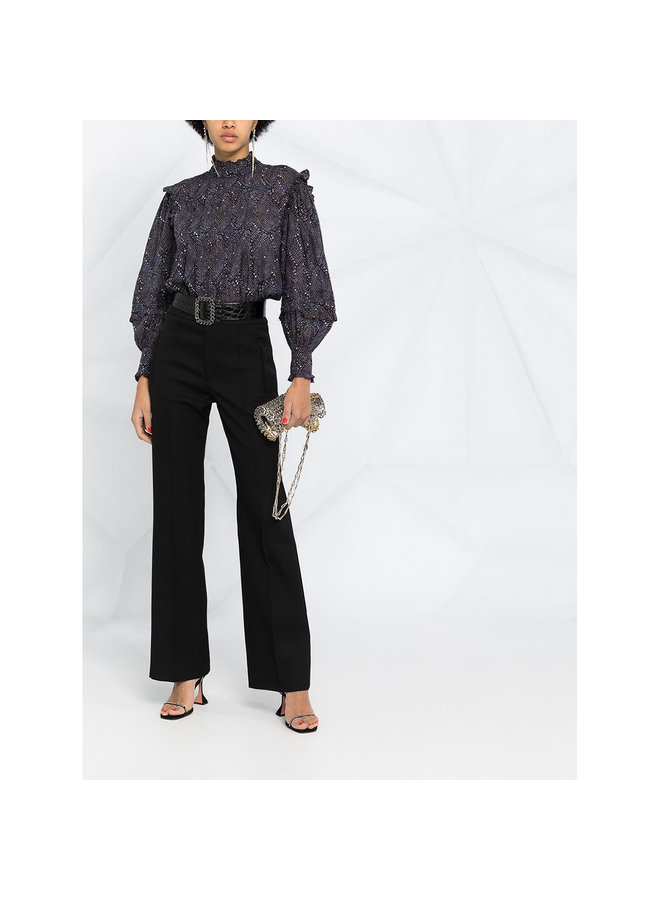 High Waisted Flared Pants in Wool in Black