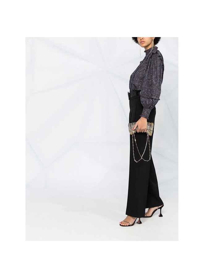 High Waisted Flared Pants in Wool in Black