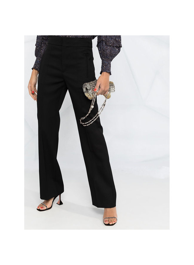 High Waisted Flared Pants in Wool in Black