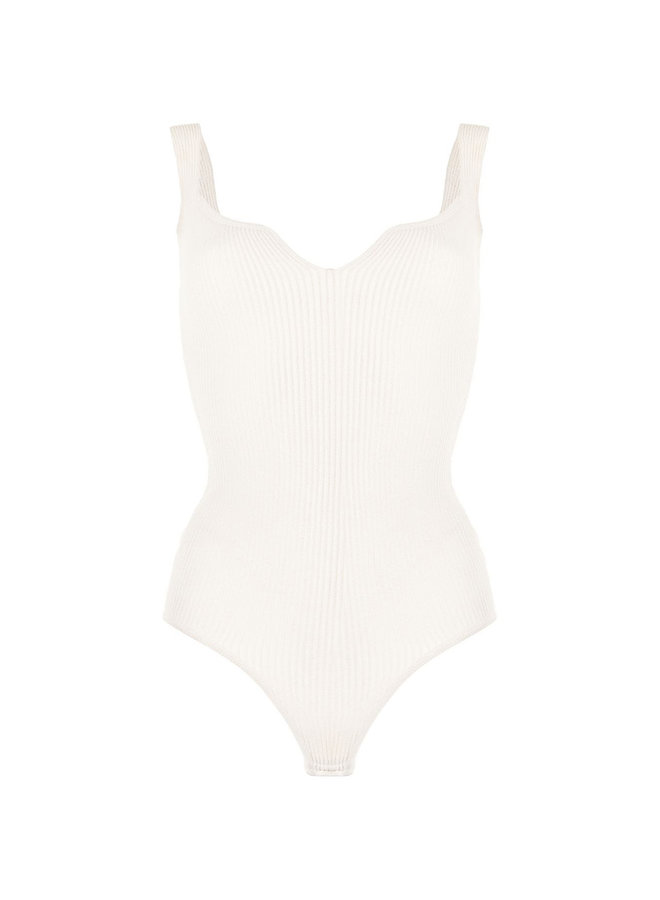 Bodysuit in Ribbed Knit Wool in Ivory