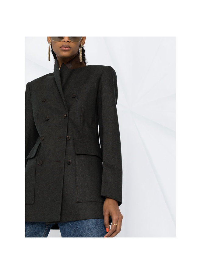 Double Breasted Blazer Jacket in Cashmere Wool in Brown