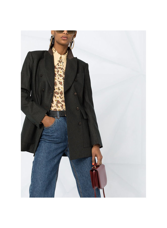 Double Breasted Blazer Jacket in Cashmere Wool in Brown