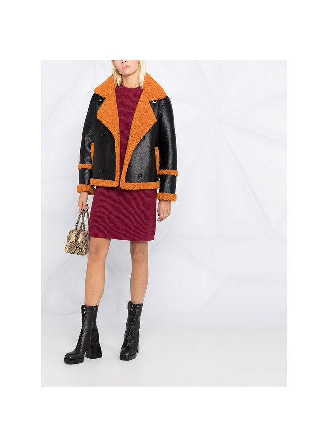 Short Sleeve Knitted Dress in Cotton in Burgundy