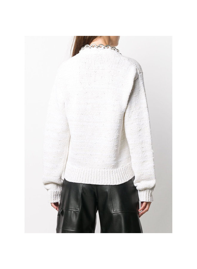 Knitwear Top with Chunky Chain Detail in Cotton in Chalk/Silver