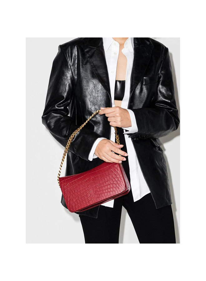 Elise Shoulder Bag in Embossed Croco in Rouge Opyum
