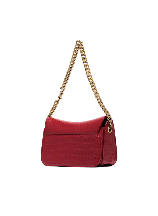 Elise Shoulder Bag in Embossed Croco in Rouge Opyum