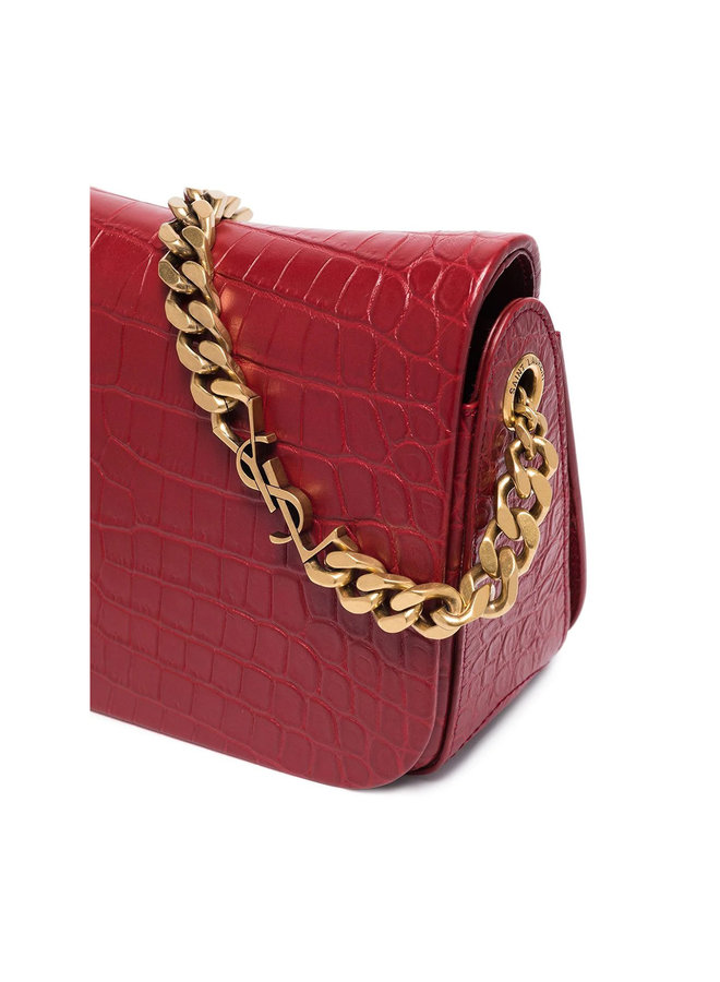 Elise Shoulder Bag in Embossed Croco in Rouge Opyum