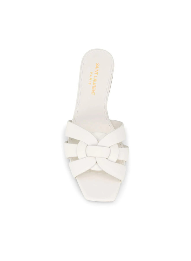 Tribute Flat Sandals in Leather in Off White