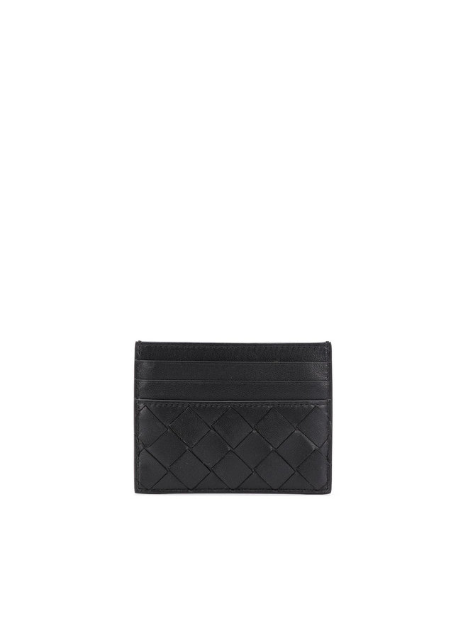 Card Holder in Intrecciato Leather in Black