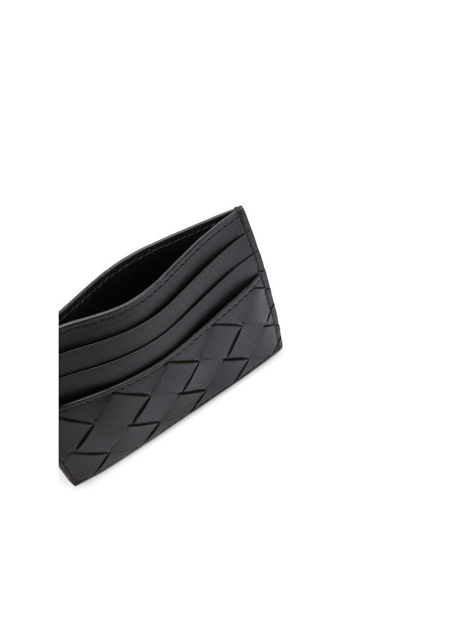 Card Holder in Intrecciato Leather in Black